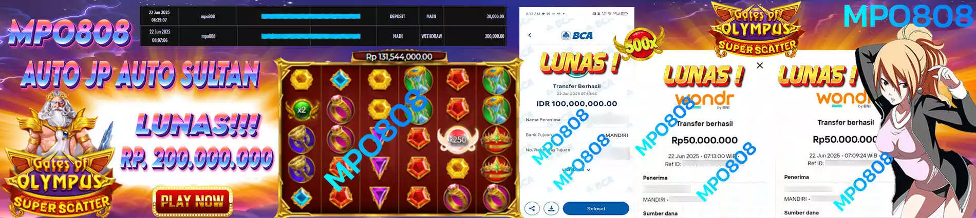 Banner jackpot progresif MPO808 dengan kemenangan Gates of Olympus